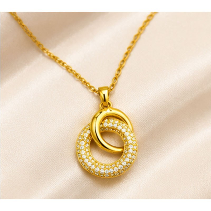 گردنبند پینترستی حلقه و ماه پر نگین کد 5035