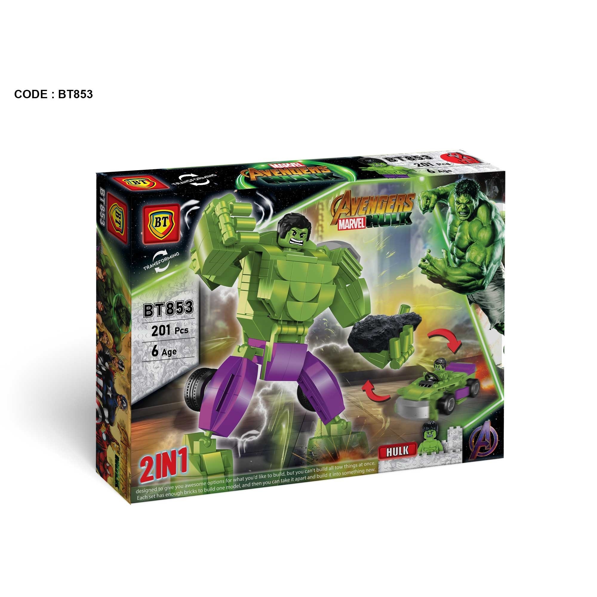 لگو تبدیل شونده هالک دوحالته ماشین و ربات 201 قطعه کد BT853 شماره 3 مارول LEGO