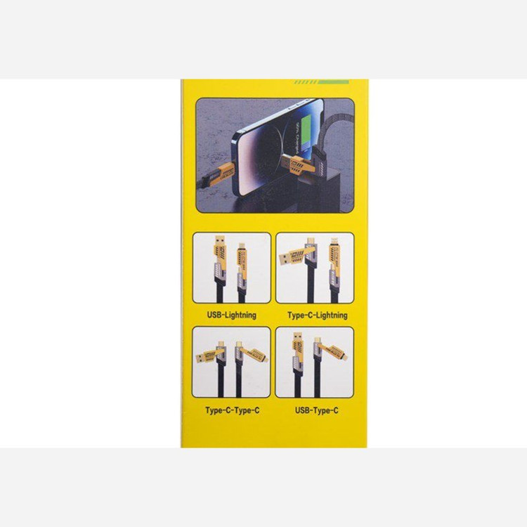 کابل فست شارژ چهار حالته مدل تبدیل تایپ سی به لایتنینگ و یو اس بی