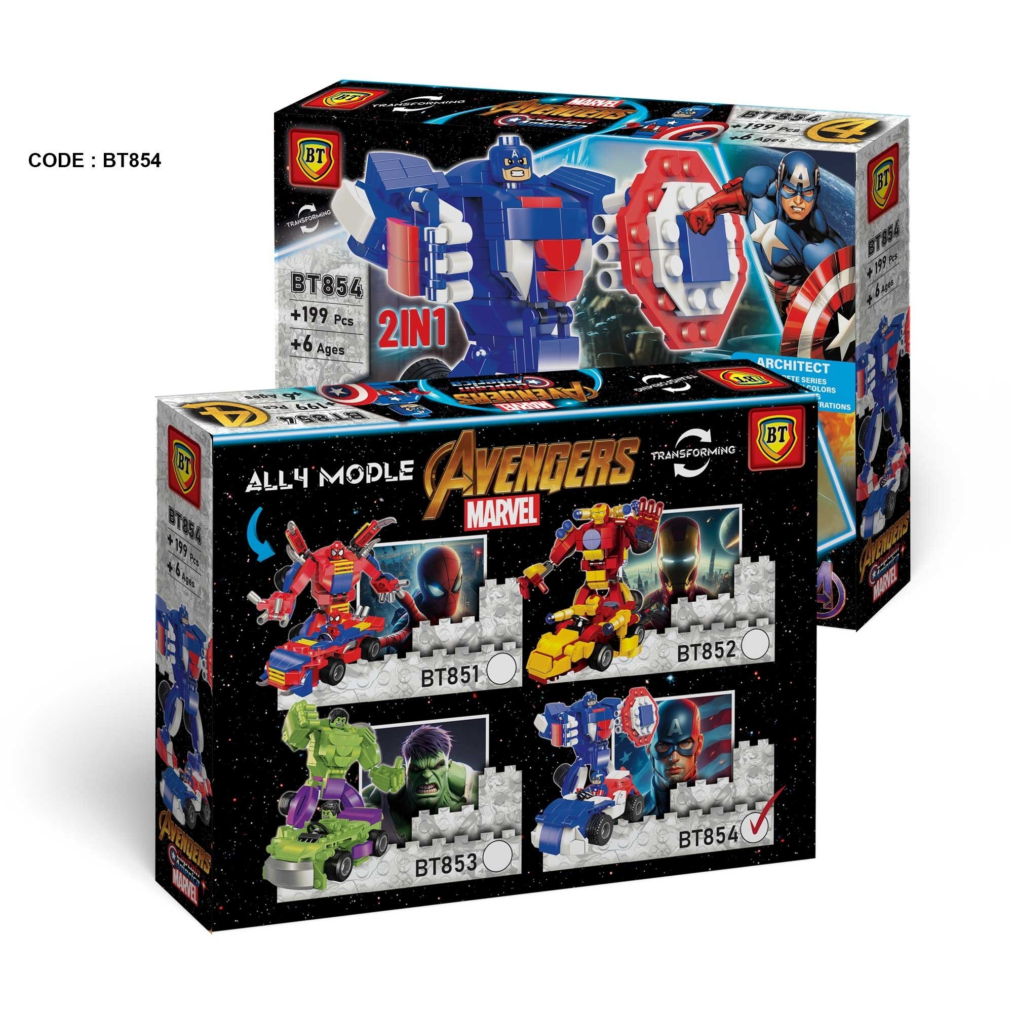 لگو تبدیل شونده کاپیتان آمریکا دوحالته ماشین و ربات 199 قطعه کد BT854 شماره 4 مارول LEGO
