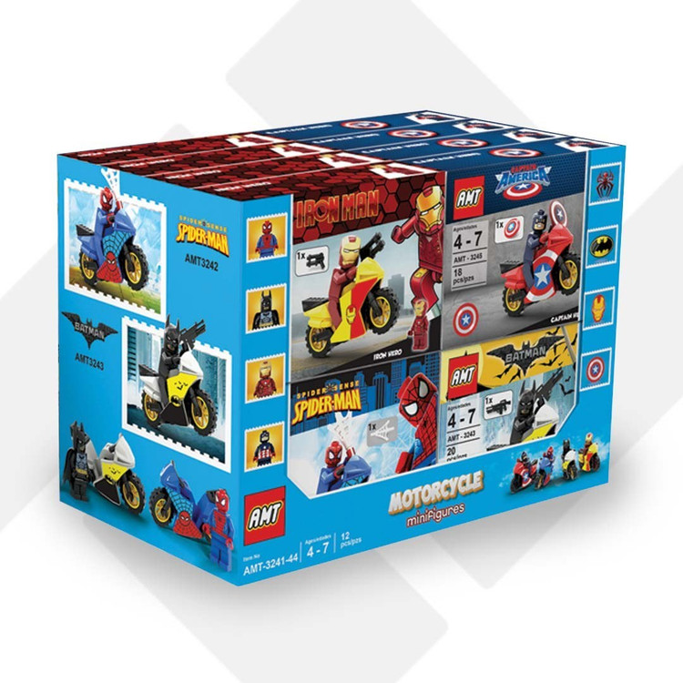 لگو آدمک مینی فیگور همراه موتور AMT 3242-45 LEGO مرد عنکبوتی بتمن آیرون من کاپتان آمریکا مرد آهنی