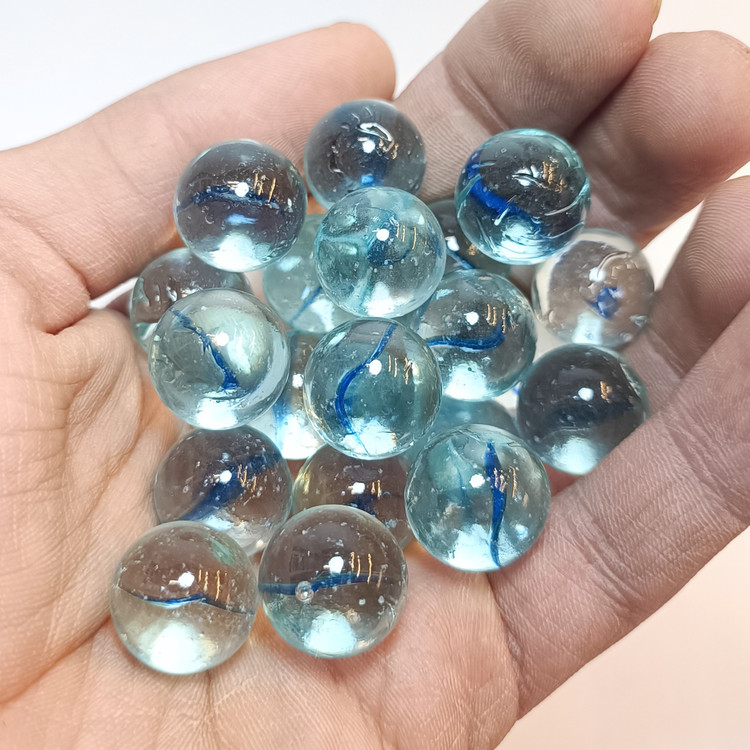 بسته 20 تایی تیله رنگی ابی شفاف آسمونی روشن پره مته و ساده توشله بازی و تزیین کد3