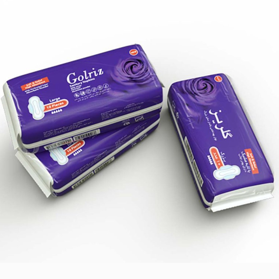 نوار بهداشتی گلریز ابی با لایه مشبک دارای پودر جاذب بالدار سایز بزرگ بسته ابی کد 6260136100591