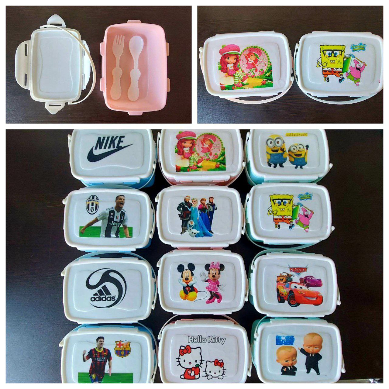 ظرف غذا یک طبقه چهار قفل همراه قاشق چنگال فانتزی دسته دار کد 5434