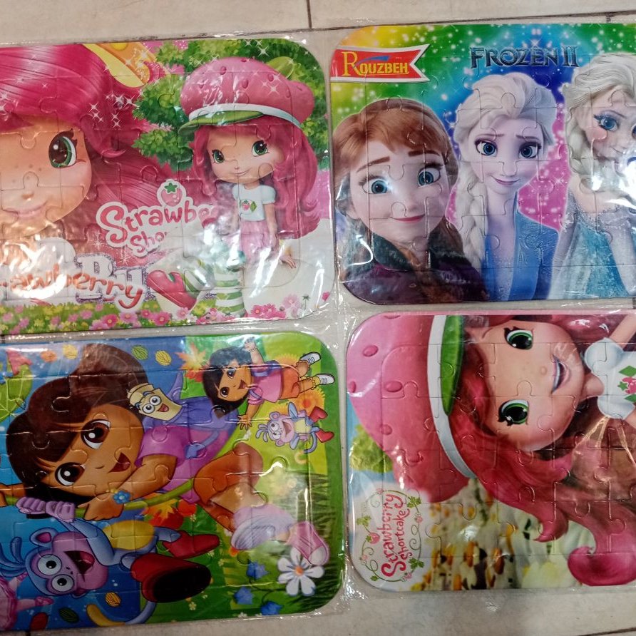 پازل دخترانه بزرگ سایز رحلی A4 پشت وایت برد و ساده آنا السا دختر توت فرنگی دختر کفشدوزکی صوفیا