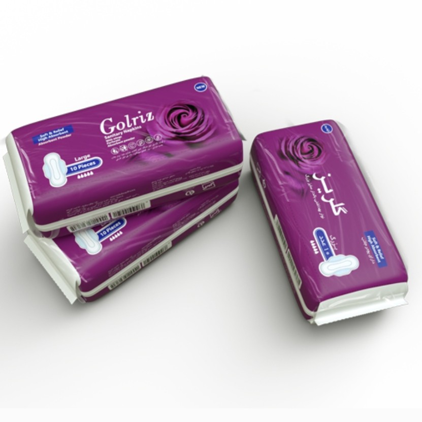 نوار بهداشتی گلریز بنفش ساده دارای پودر جاذب بالدار سایز بزرگ بسته بنفش کد 6260136100584